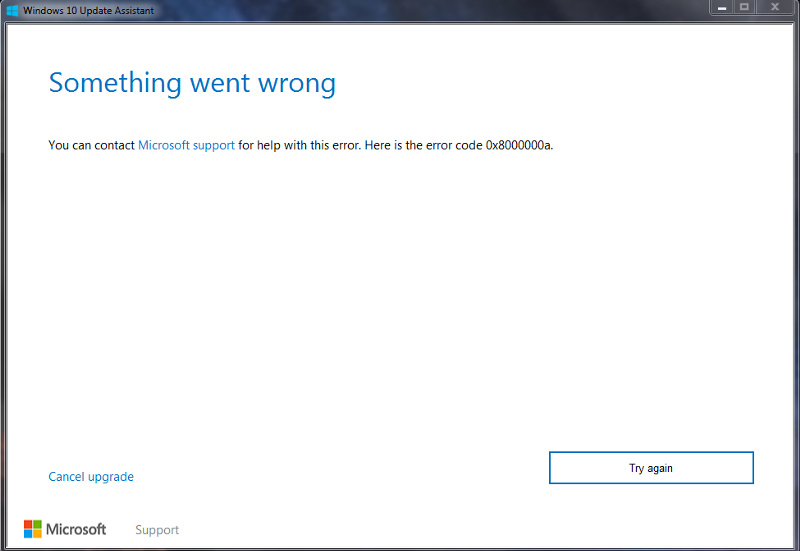 Ошибка при обновлении windows 10