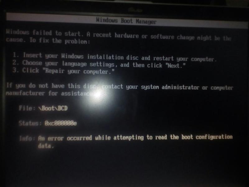 При установке винды 7 Windows failed to started
