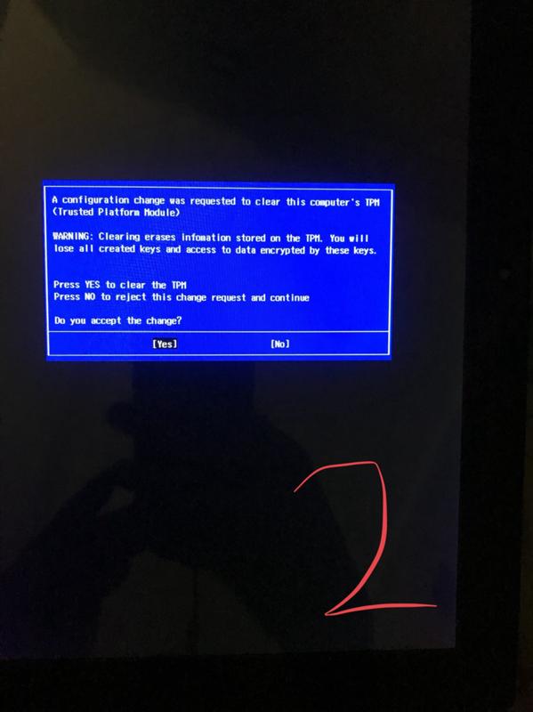 Ошибка a configuration change was requested to Clear this Computer TPM. Press ESC or Volume down to reject this change request and continue.