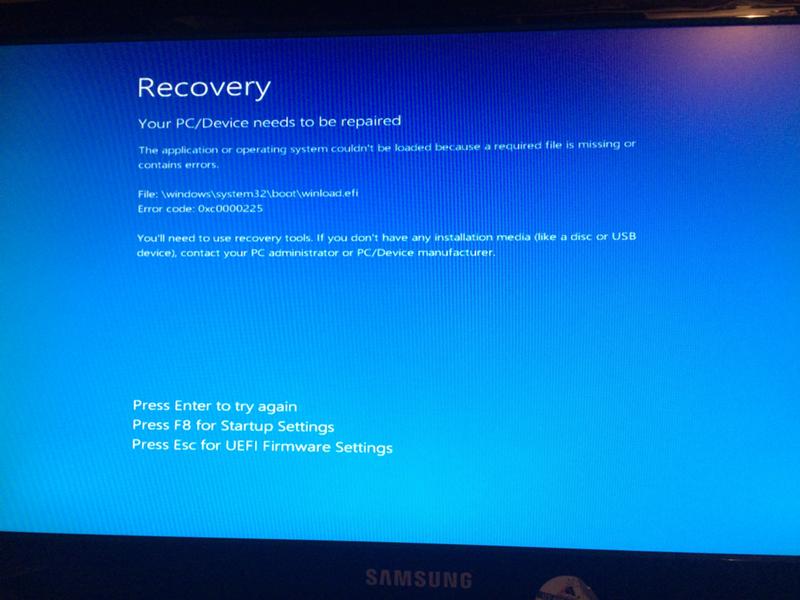 Ошибка при запуске Windows 10