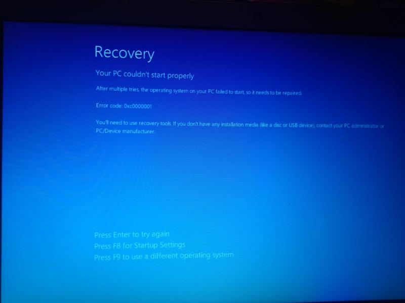 Ошибка 0xc0000001 при включении Windows