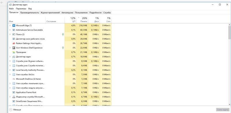 Проблема с подпунктами диспетчера задач windows 10