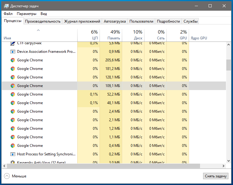 Windows 10 После обновления на версию 1809 в диспетчере задач перестали группироваться Chrome процессы. Как исправить