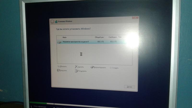 При установке windows