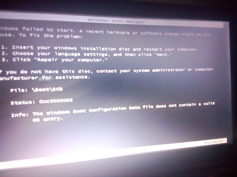 При установке Windows 7 пишет