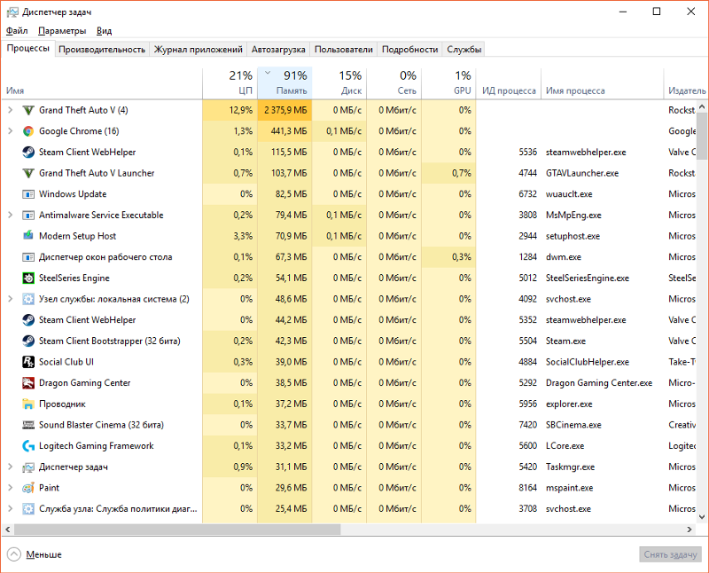 Проблема с нехваткой ОЗУ Windows 10