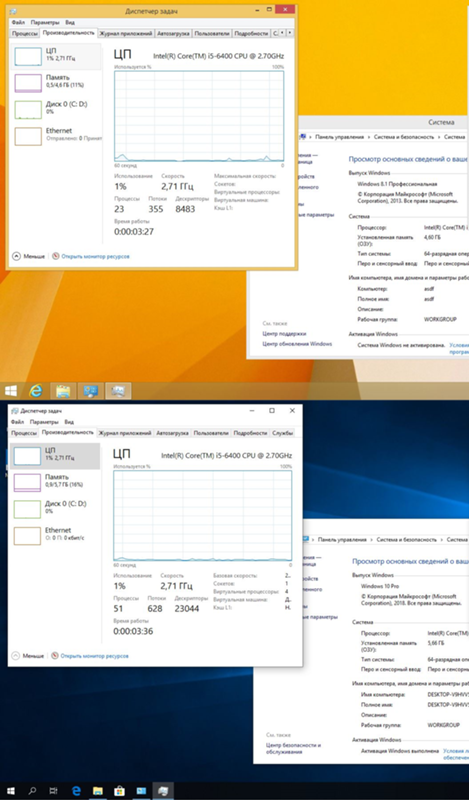Кто больше жрет ресурсов Windows 8.1 pro или 10 pro