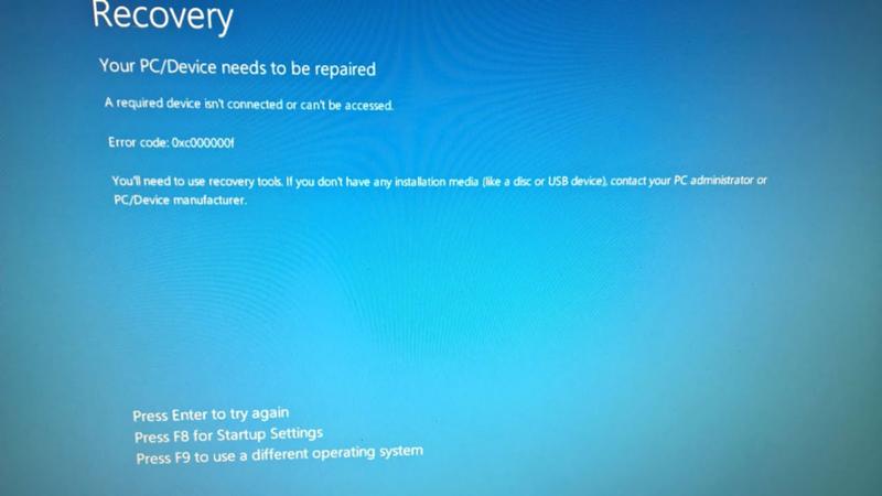 Не получается установить windows 10. Вылетает ошибка recovery