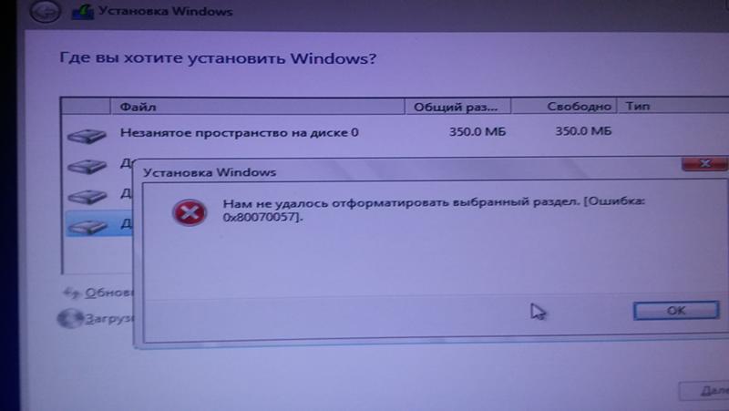 Не могу форматировать Диск C для установки Windows 8.1