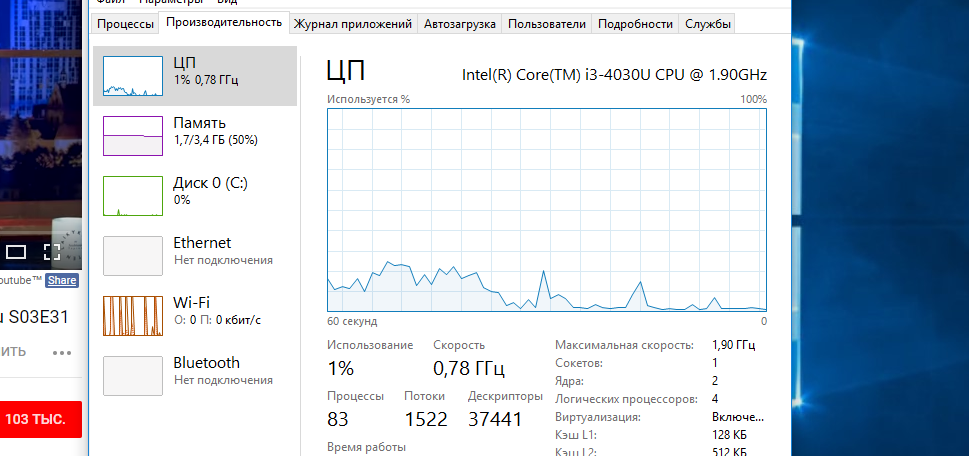 Диспетчер показывает неправильное значение ЦП и я не вижу загрузку других трёх цп Где они Винда лагает