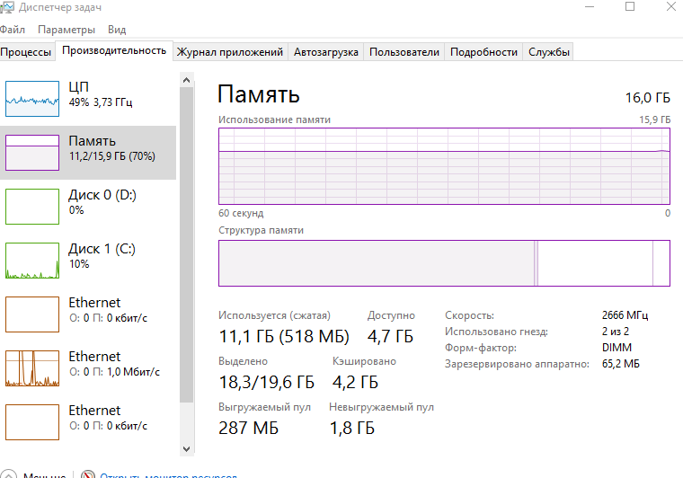 На виндоус 10 не хватает оперативной памяти