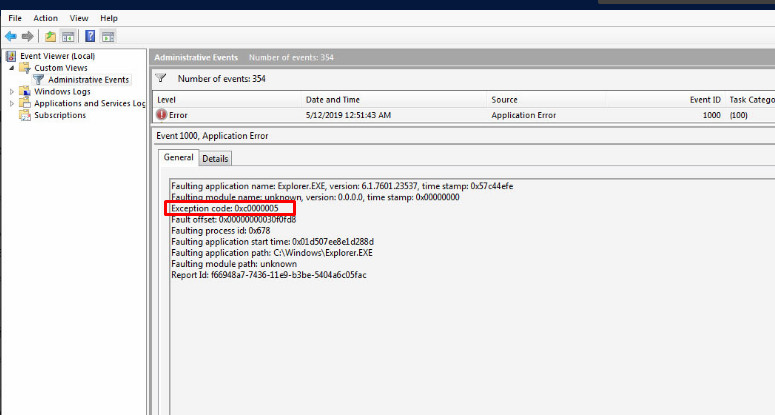 Помогите определить что вызывает ошибку Windows Explorer has stopped working по журналу событий