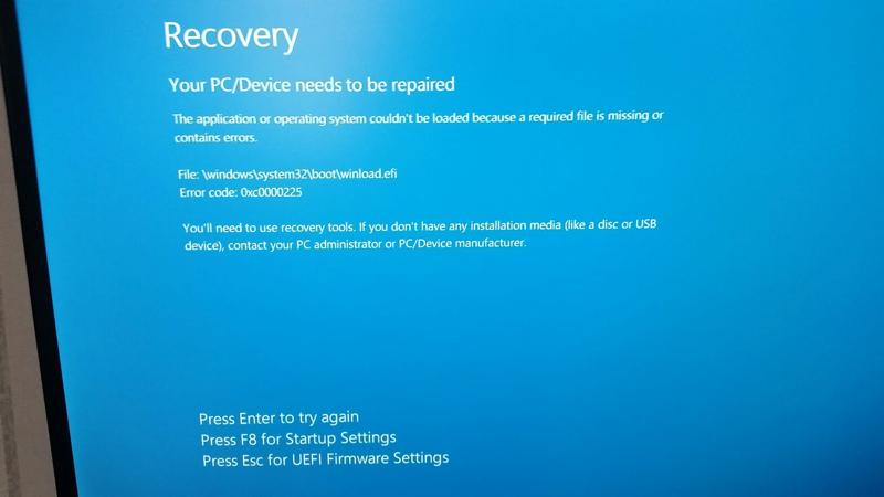 Ошибка при переустановке Windows 10