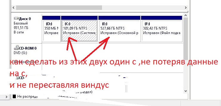 Как с первых двух логических дисков сделать один диск C, не теряя данные на диске С, не переставляя Windows