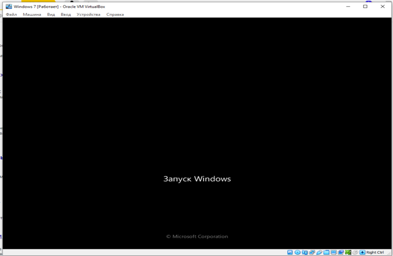 VirtualBox При запуске Windows 7, на начальном экране перестает загружаться система