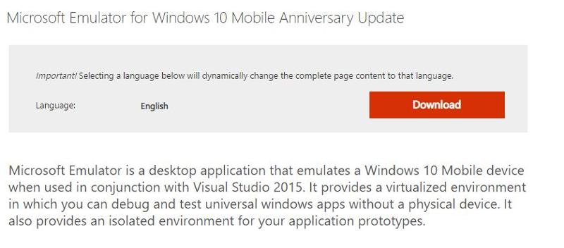Подскажите есть ли эмулятор Windows Phone 10 Mobile для пк