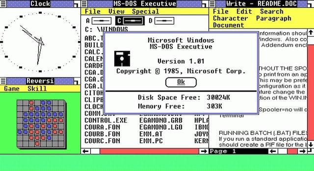 Как выглядел Windows 1.0 Windows 3.0