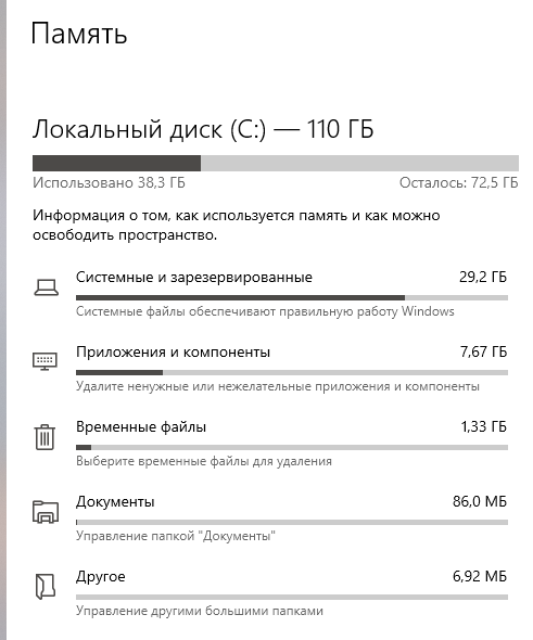 Windows 10 Pro съела много пространства на SSD