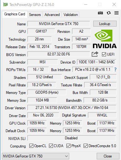Nvidia Geforce 750 2gb, Windows 10, потерялся гигабайт видеопамяти