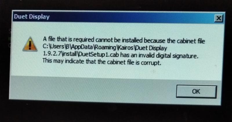 Ошибка duet display при установке windows 7