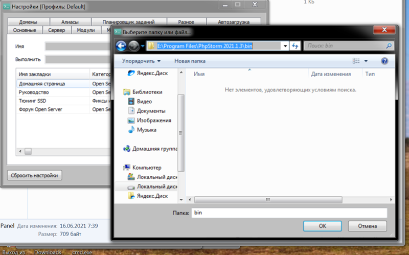 Почему OpenServer не видит phpstorm.exe на Windows