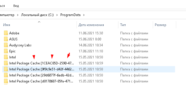 Что за 4 папки intel package cache в ProgramData диска С - ПК - Windows 10