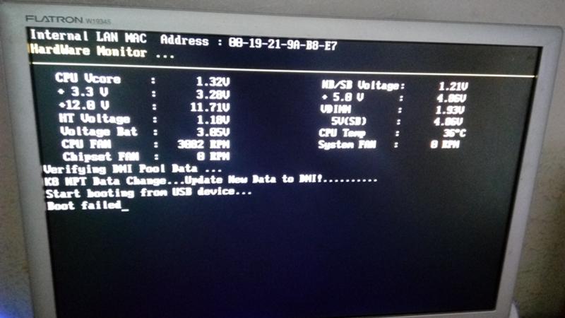 При переустановки винды надпись: boot failed