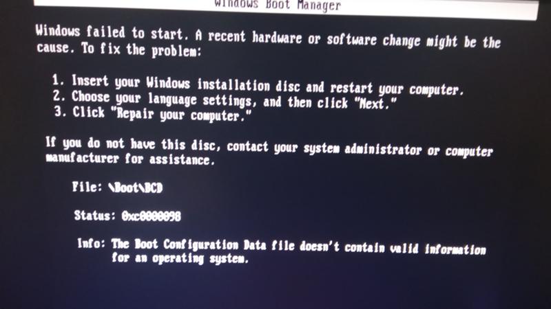 Файл bcd код ошибки 0xc0000098 windows 10