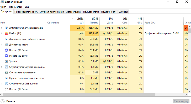Windows Defender грузит процессор
