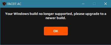 Что делать Windows 10 обновлена но Faceit Ac просит обновить Windows что делать