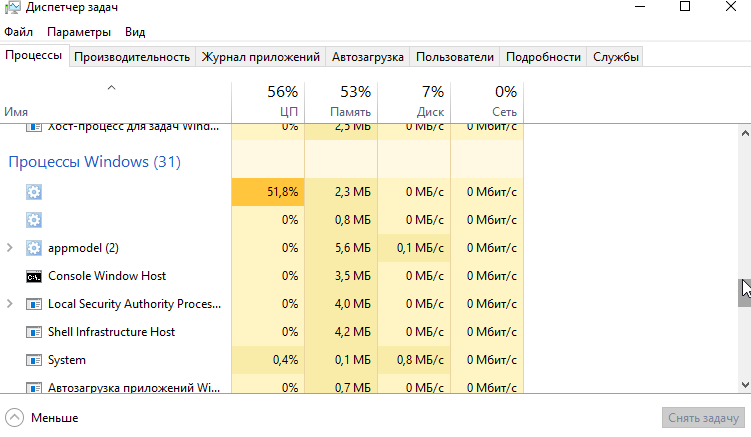 В процессах висит странный процесс Windows который не имеет названия - 1