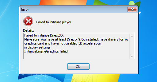Failed to initialize что делать. Ошибка при запуске драйверов видеокарты. Ошибка failed to initialize. Failed to initialize Player. Ошибка директ 3d.