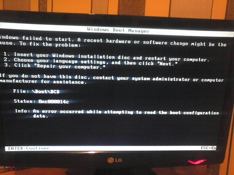 Boot bcd 0xc000014c при установке windows 7 64 bit