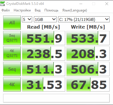 Я заметил что на Windows 10 Pro прога CrystalDiskMark выдает больше Скорости записи чем на Windows 7