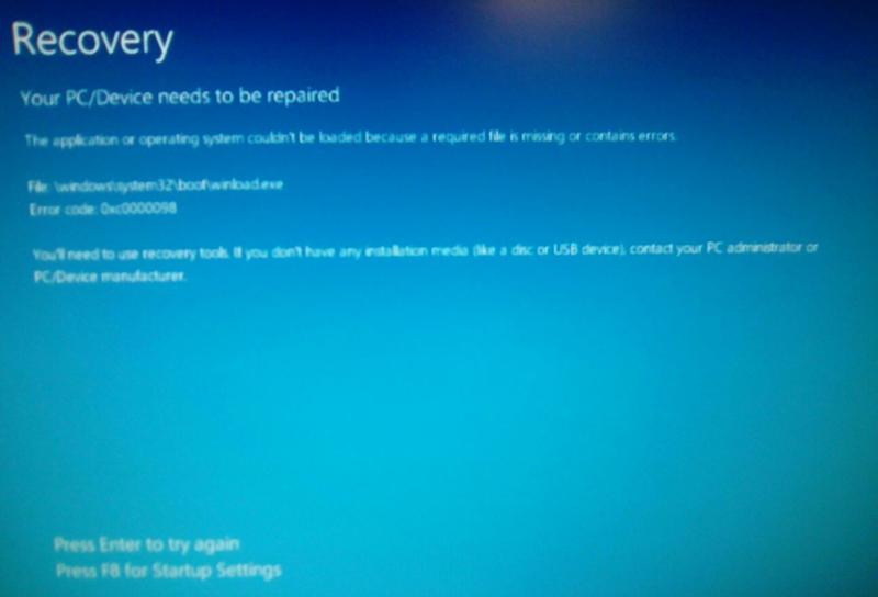 It has being repaired. Your PC/device needs to be Repaired Windows 10 0xc000000f что делать. 0xc0000185. Press enter to try again.